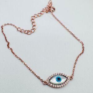 Dainty Evil Eye Rose Gold Bracelet-925 Silver, Protection Jewelry